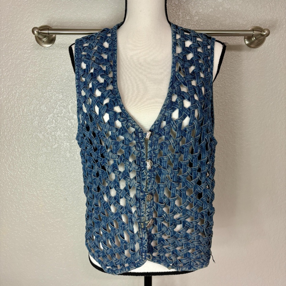 Open Weave Denim Vest